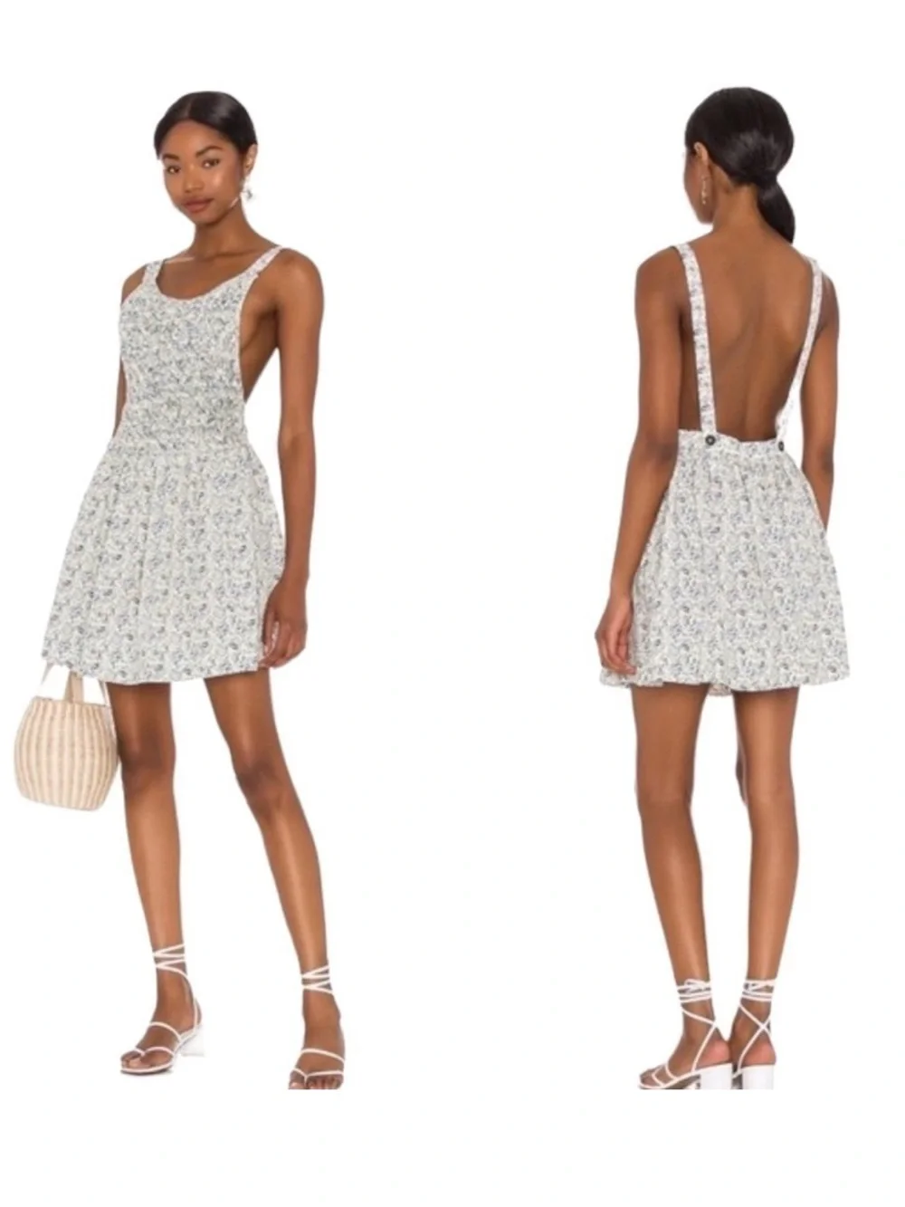 NWT Free People Petunia Mini Dress, Cream Blue Floral, Women's Medium - Picture 7 of 16